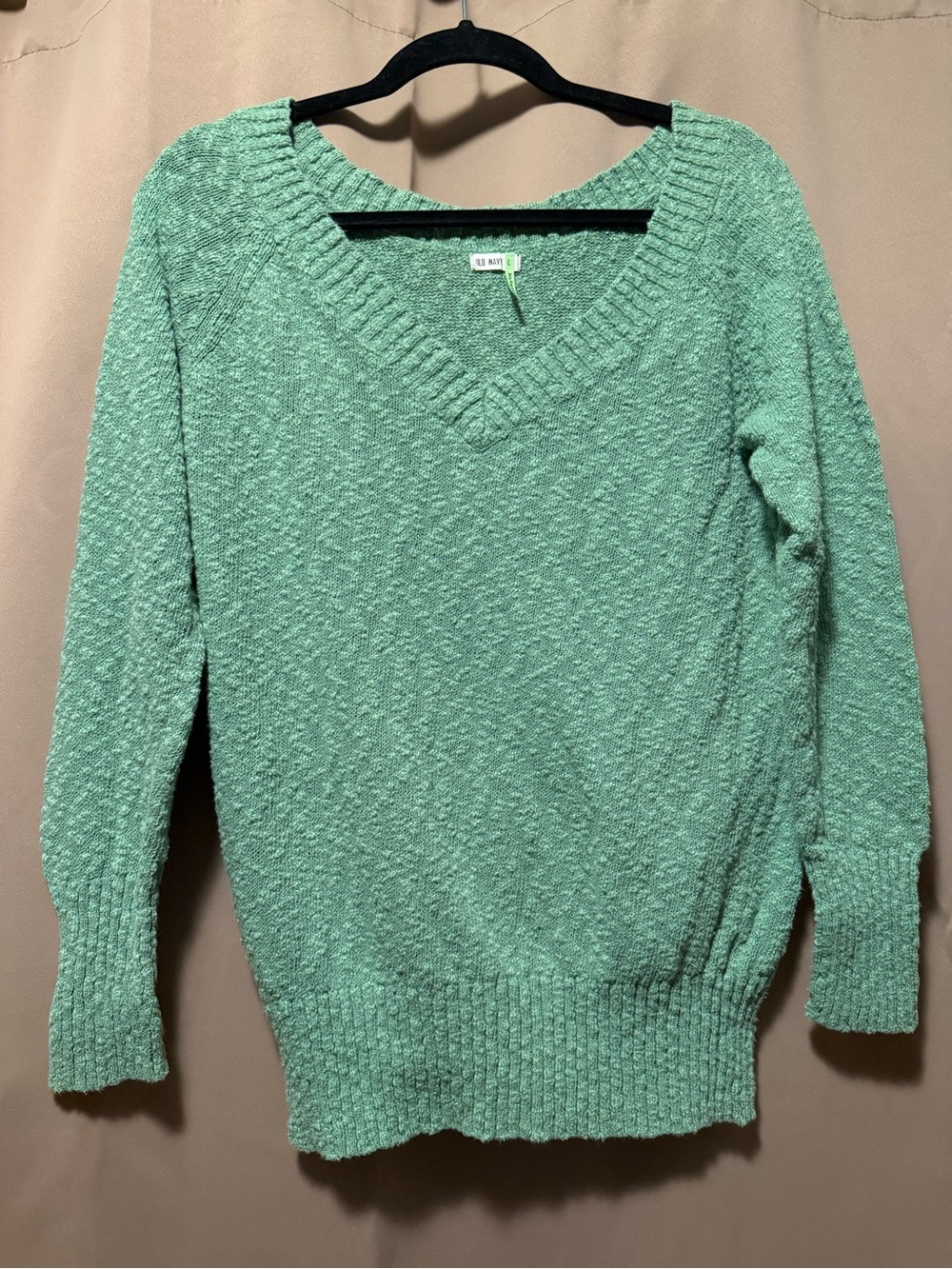 Vintage 90s Old Navy Green Tag Sage Mint Chunky Bouclé V-Neck Sweater - L